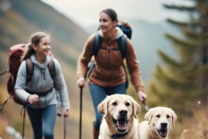 An active family and their Labrador Retriever