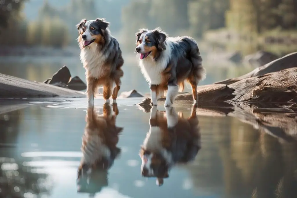 Aussie Shepherds at the lake