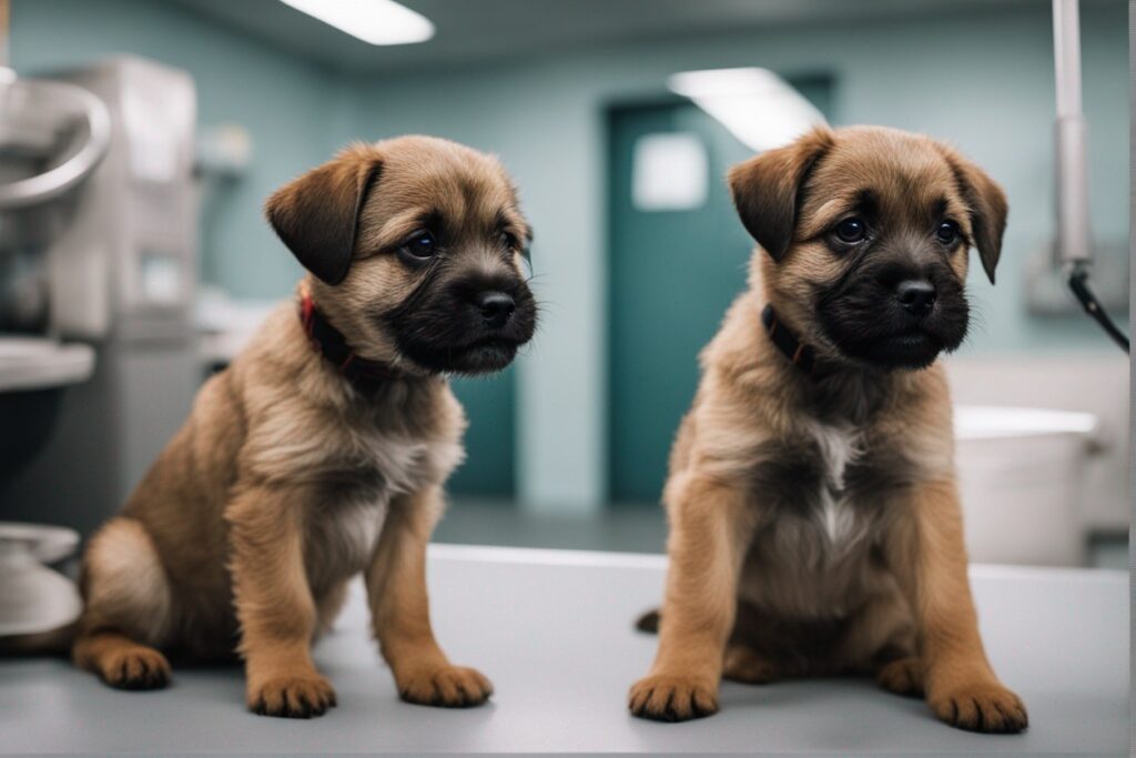 border terrier puppies at the vet