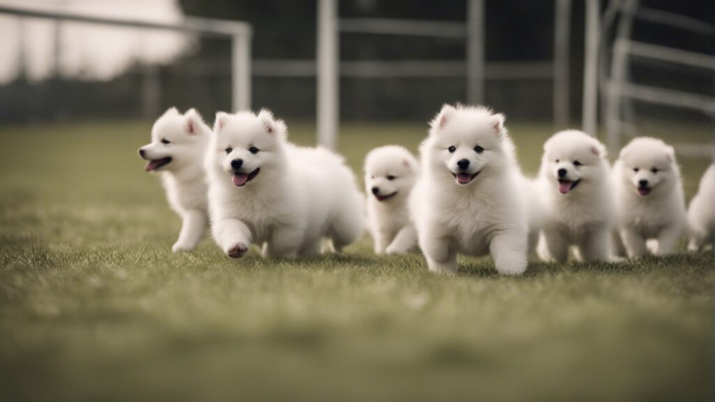 American Eskimo Puppies at a training class