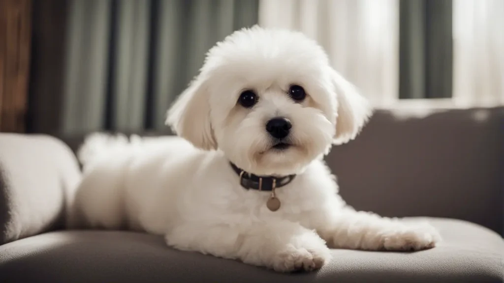 Bichon Frise sitting at home waiting for the owner