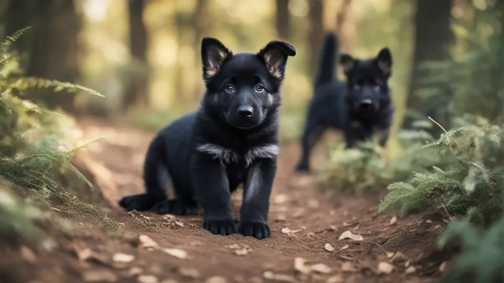 Black German Shepherd puppy on a hike