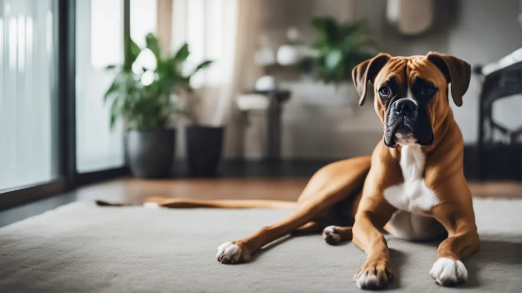 Boxer dog at home waiting for owner to come home
