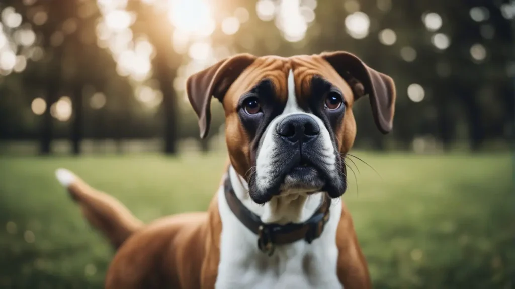 Boxer dog socializing in the park