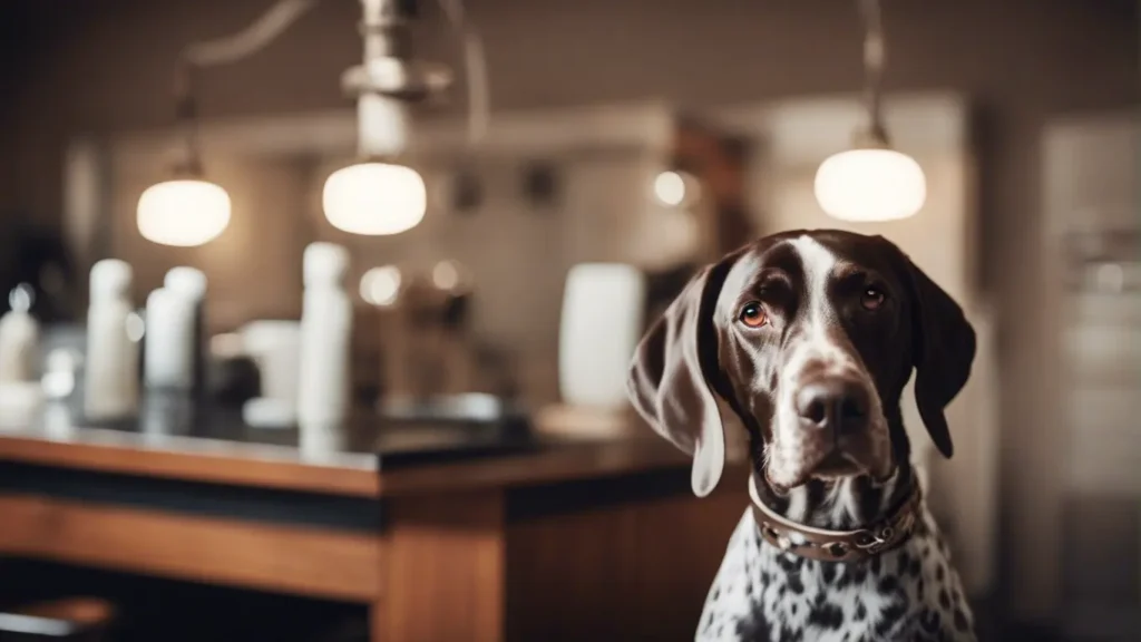 German Shorthaired Pointer at the dog groomer