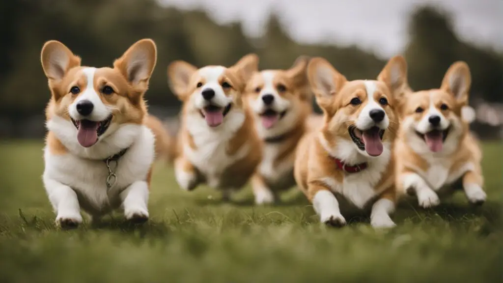 Pembroke welsh corgis having fun at the park 1