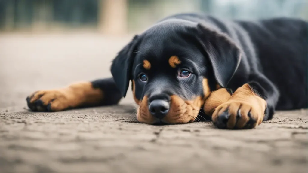 Rottweiler puppy tired after exercise