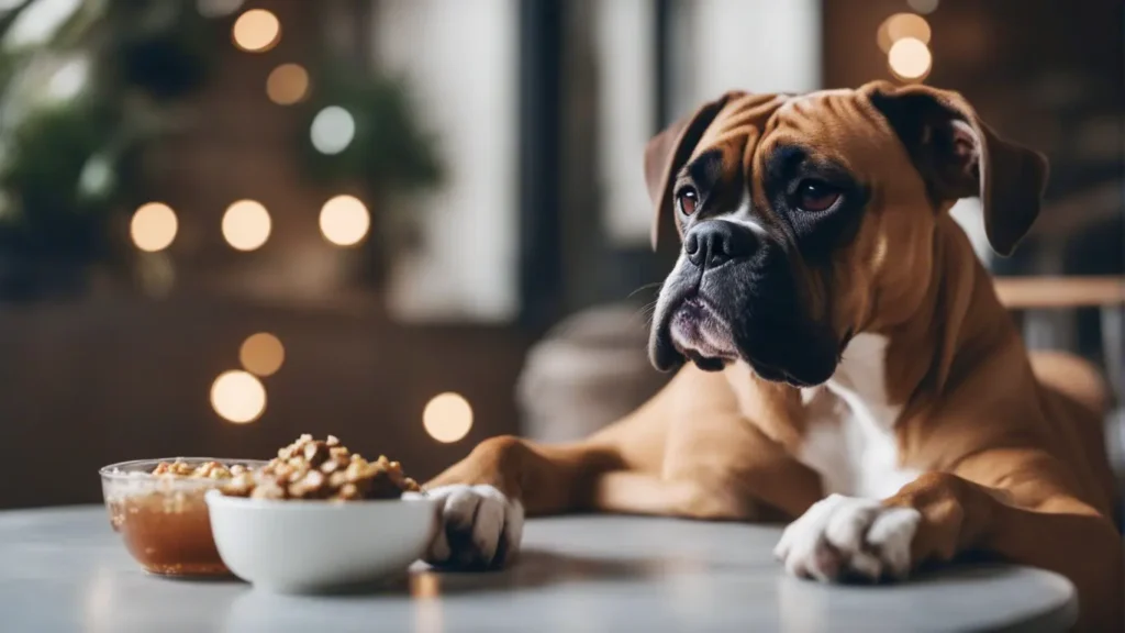 boxer dog ready to eat