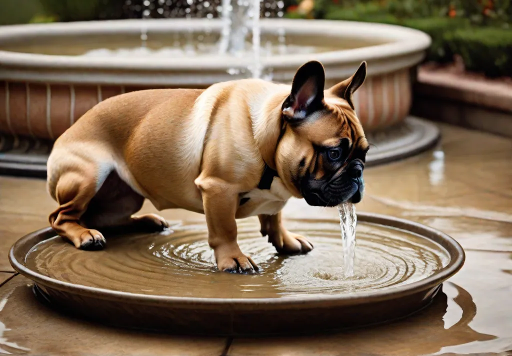 A French Bulldog drinking water enthusiastically from a dogfriendly fountain or a