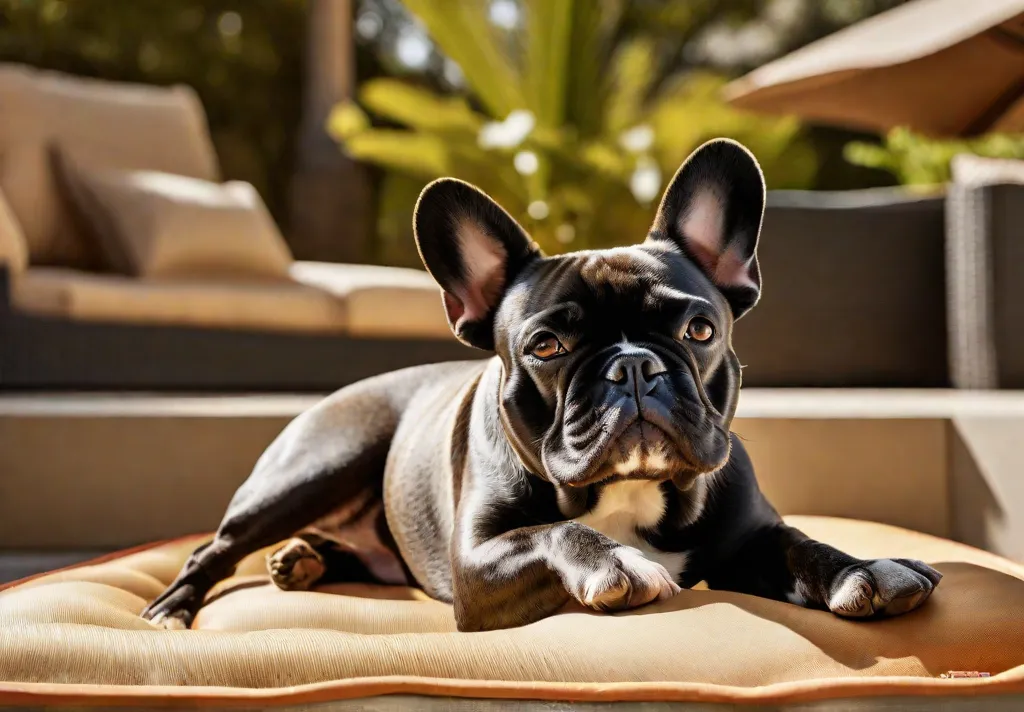 A French Bulldog lounging contentedly in a gelfilled cooling bed placed in