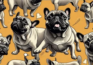 A comicstyle illustration of a French Bulldog talking using a mix of