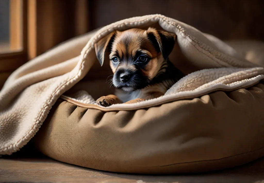 A cozy plush dog bed nestled in a quiet corner of a