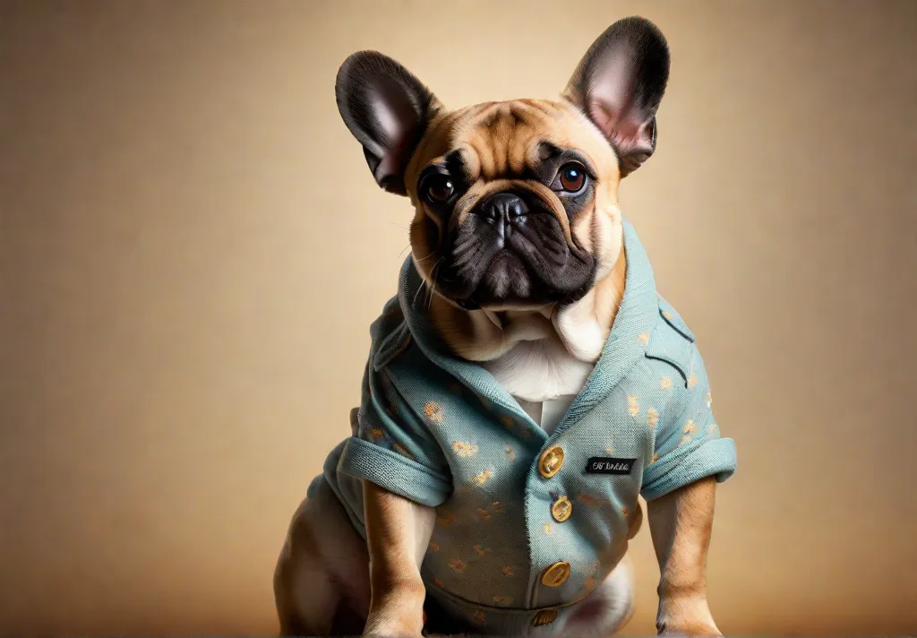 A fashionable French Bulldog modeling a summer outfit made from breathable fabric