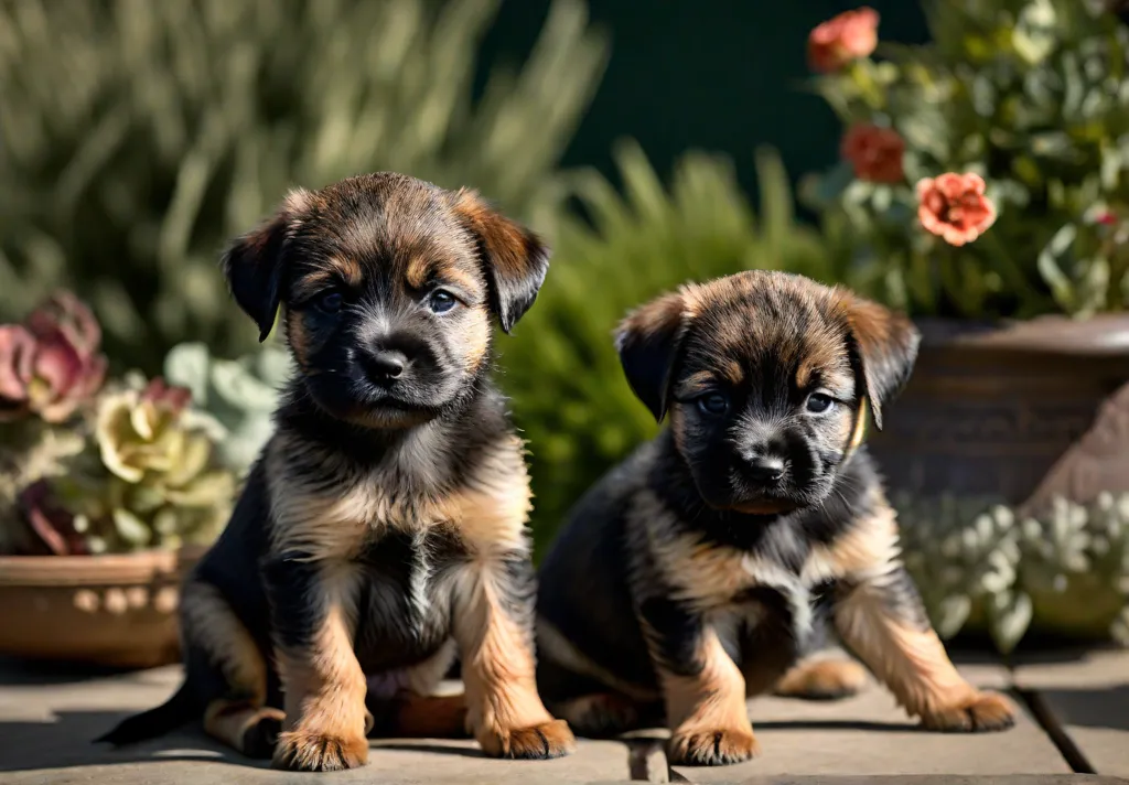 A litter of Border Terrier puppies showcasing a variety of unique colorings