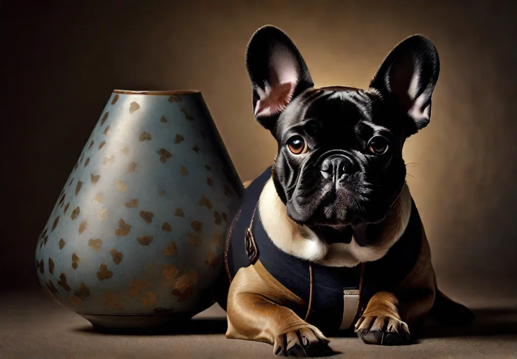 A portrait of a French Bulldog actively seeking attention perhaps by placing