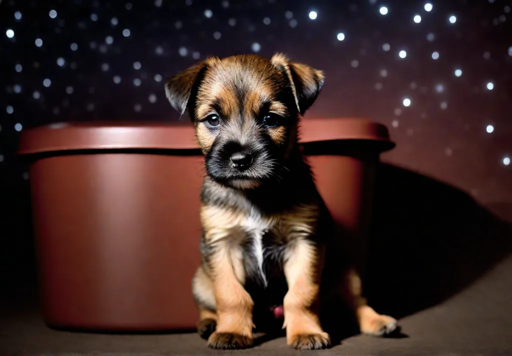 A snapshot of a nighttime potty break with a sleepy Border Terrier