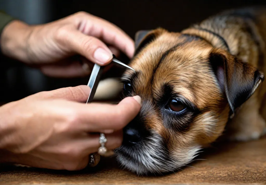 A tutorialstyle image showing how to trim a Border Terriers nails with