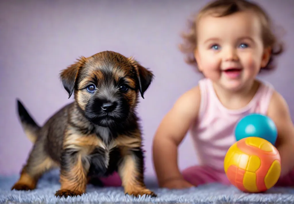 A vibrant image capturing the excitement of a Border Terrier puppy engaging