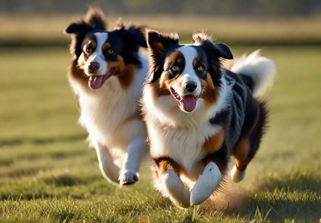 An Australian Shepherd engaging in a game of fetch in a wide 1