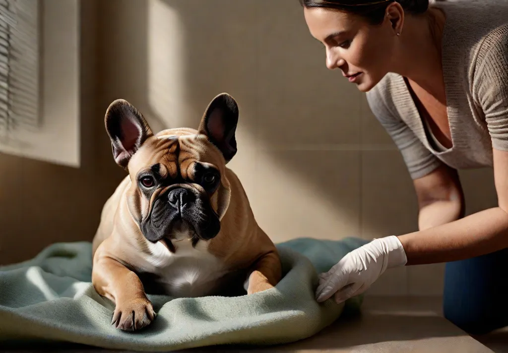 An image of a French Bulldogs wrinkled face being gently cleaned with