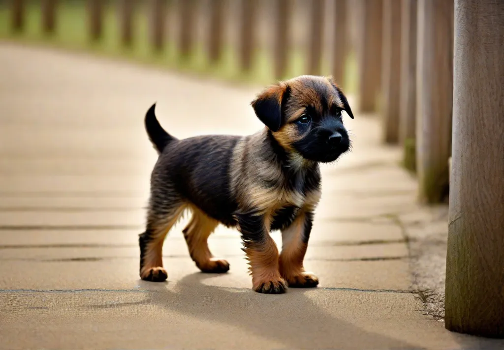 An insightful picture of a Border Terrier puppy in a training session