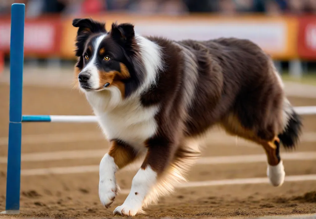 An intense gaze from an Australian Shepherd at the start line of