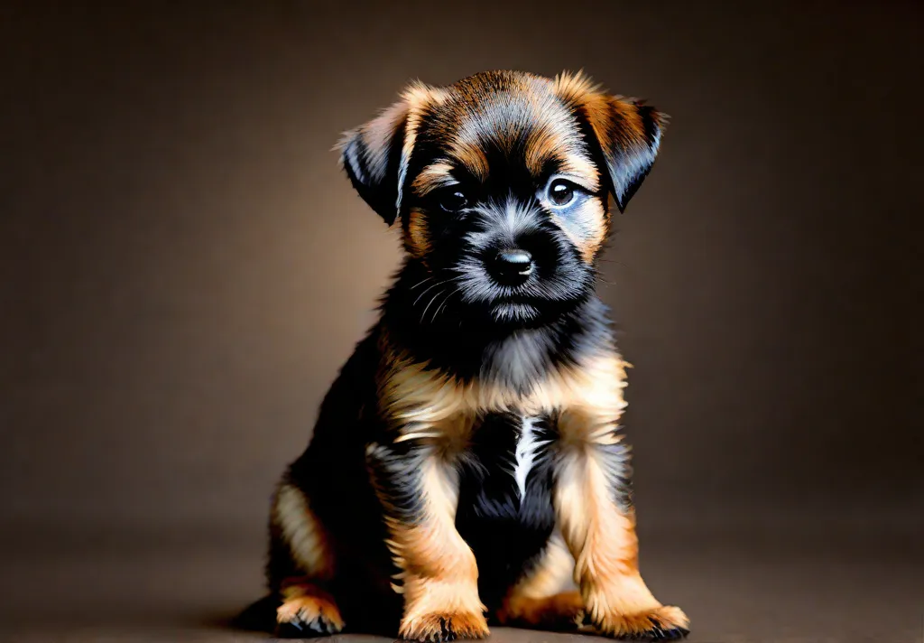 An uplifting image of a Border Terrier puppy successfully performing a sit