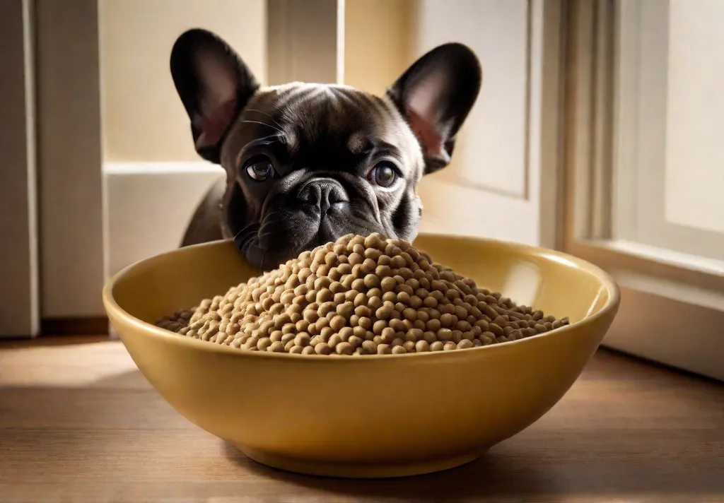 Closeup of a bowl filled with highquality kibble formulated specifically for French