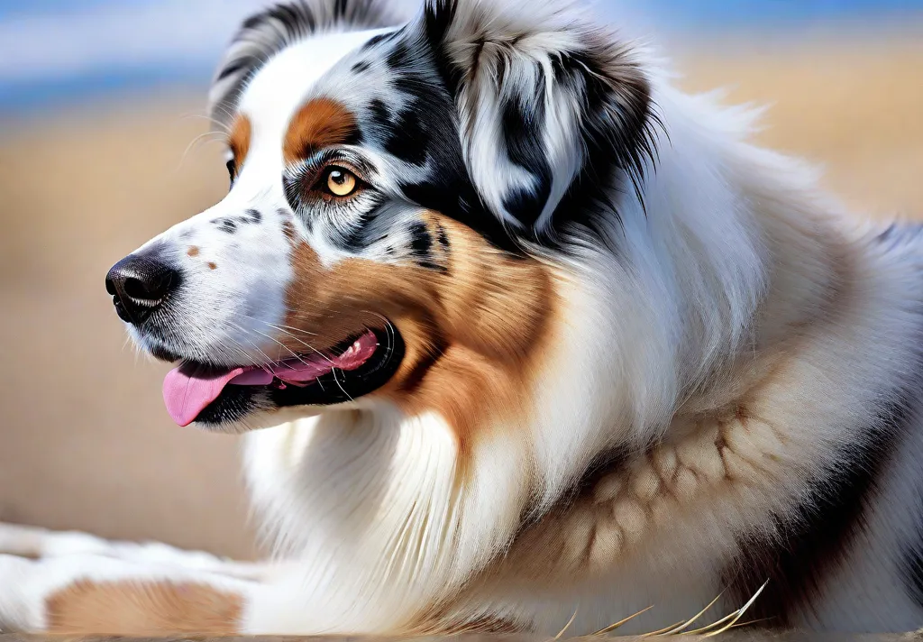 Closeup of an Australian Shepherds multicolored eyes one blue one brown amidst